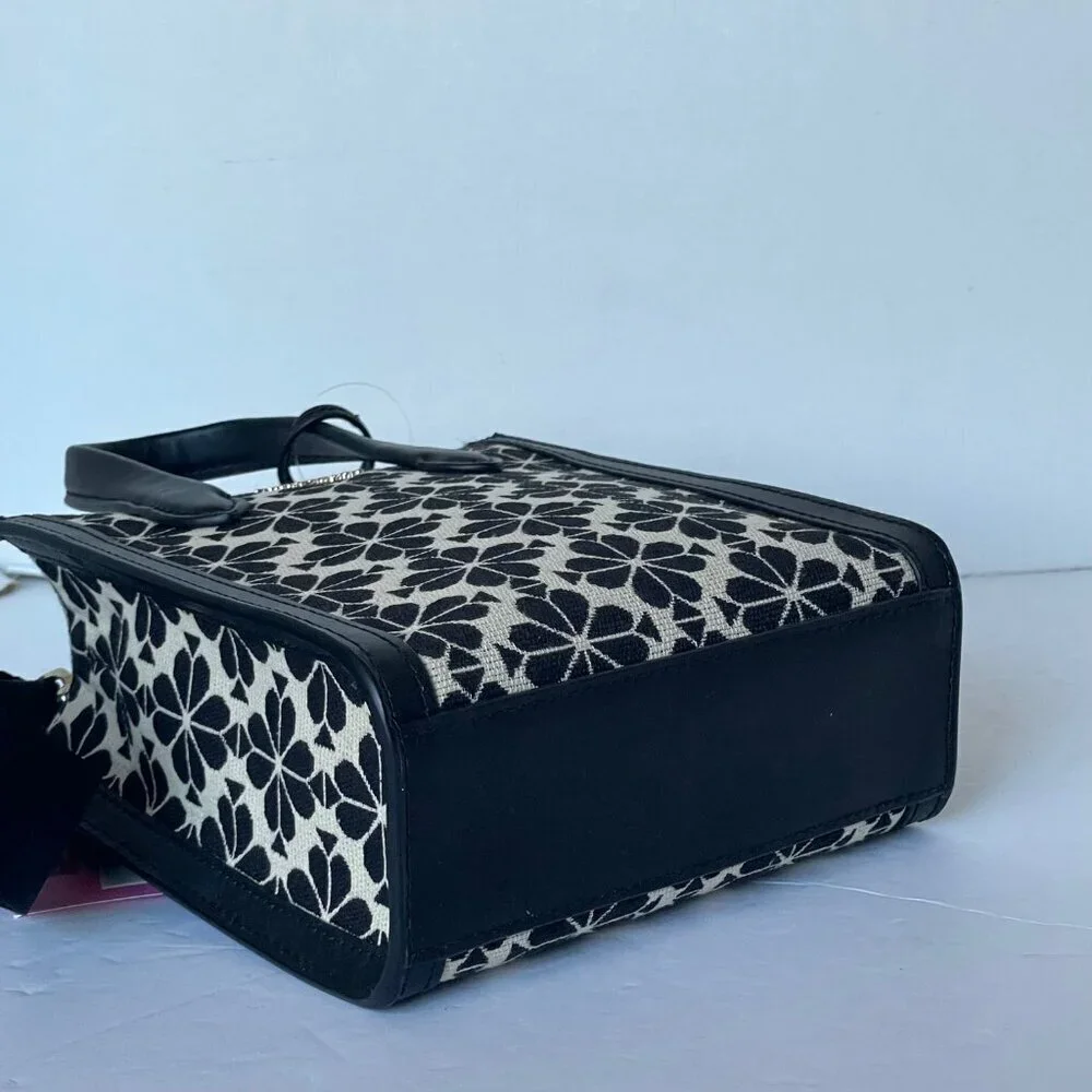 Kate Spade Manhattan Mini Tote Blue Floral Jacquard Leather Crossbody - Picture 8 of 13